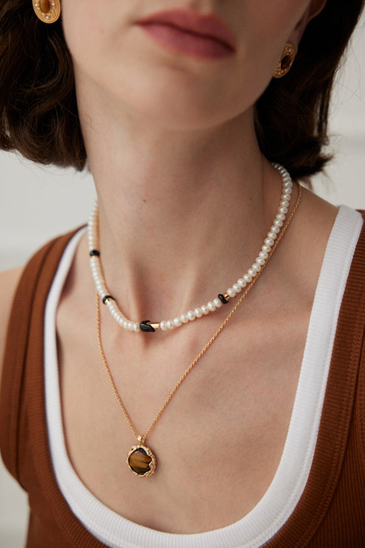 Earth Glow Pendant — Tiger’s Eye Stone & Gold Carved Setting