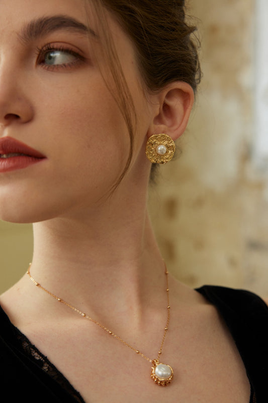 Aurora Pearl Set — Baroque Textured Gold & Natural Freshwater Pearl Jewelry