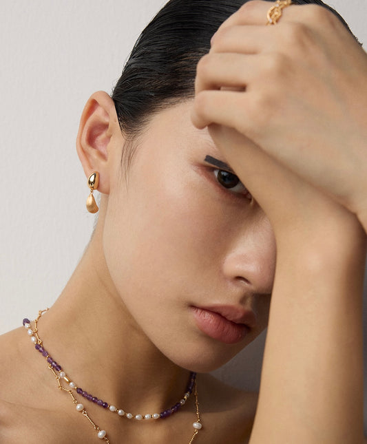 Gleam & Matte Drop Earrings — 18K Gold Plated S925 Silver