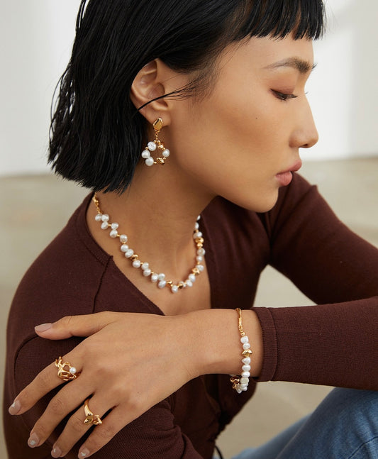 Aurora Pearl Hoop— 18K Gold Plated S925 Silver