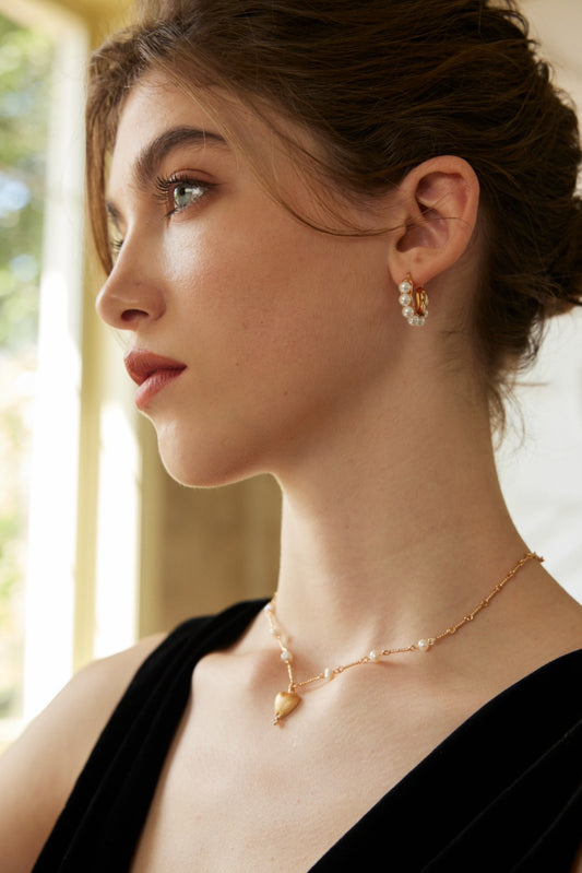 Golden Heart Pearl Necklace — 18K Gold Plated S925 Silver