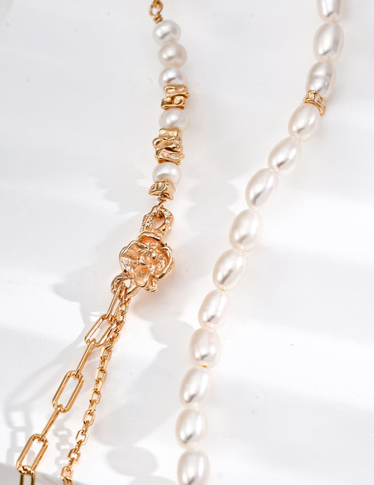 Rose Thorn Pearl Necklace — Freshwater Pearls & 18K Gold Plated S925 Silver