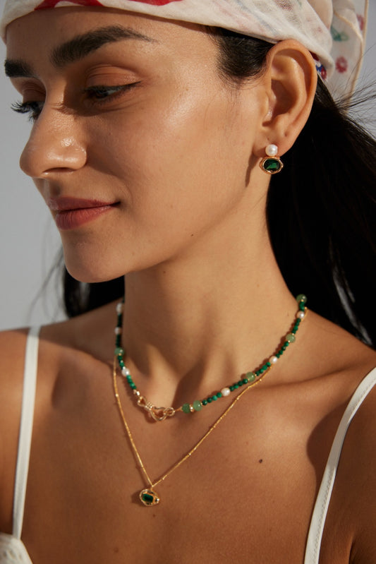 Emerald Harmony Necklace — Malachite, Aventurine & Freshwater Pearls