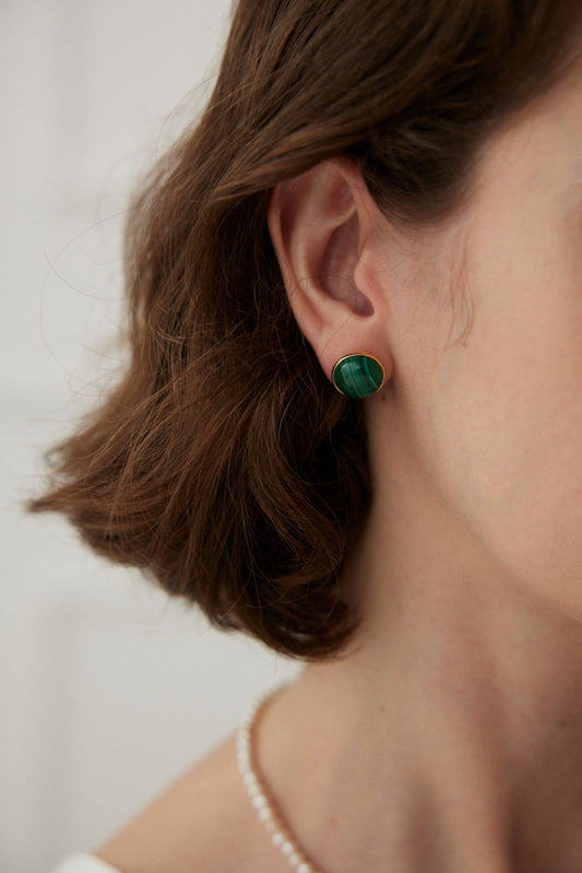 Verdant Glow Studs — Malachite & 18K Gold Plated S925 Silver