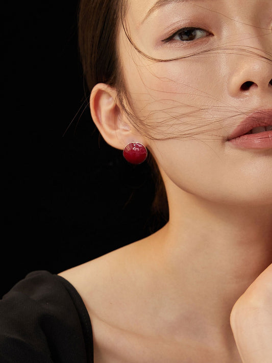 Crimson Aura Studs — Chinese Red Enamel & 18K Gold Plated S925 Silver