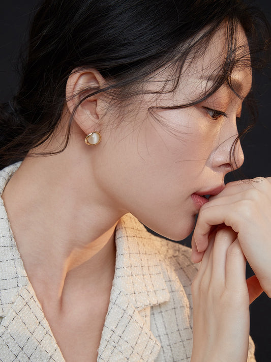 Radiant Halo Studs — Cat’s Eye Stone & 18K Gold Plated S925 Silver