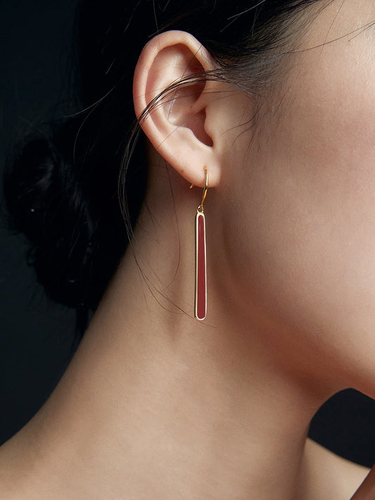 Crimson Line — Long Bar Enamel Earrings