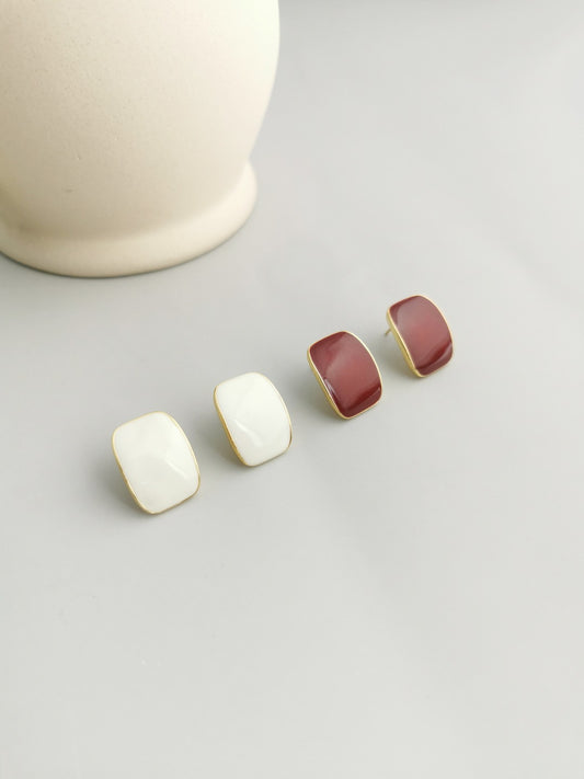 Crimson Frame Studs — Geometric Red Enamel & 18K Gold Plated S925 Silver