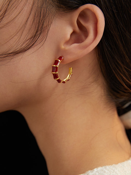 Crimson Éclat Hoops — French-Inspired Enamel & 18K Gold Plated S925 Silver