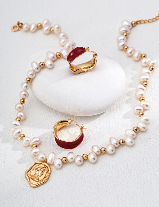 Crimson Glow Hoops — Chinese Red Enamel & 18K Gold Plated S925 Silver