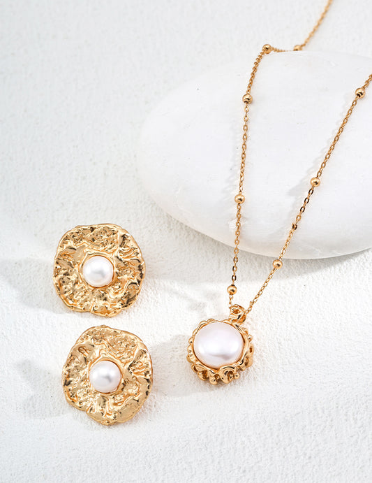 Aurora Pearl Set — Baroque Textured Gold & Natural Freshwater Pearl Jewelry