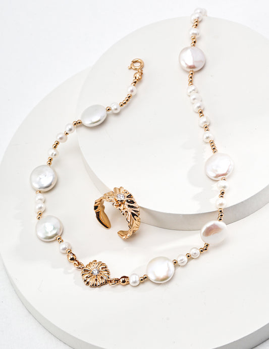 Floral Pearl Set — Blooming Gold & Irregular Freshwater Pearls
