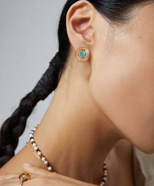 Vintage Aura — 925 Sterling Silver Turquoise Stud Earrings