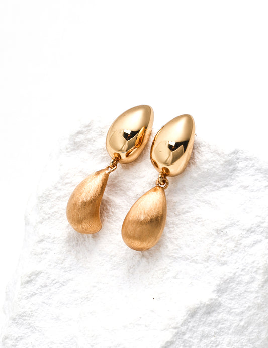 Gleam & Matte Drop Earrings — 18K Gold Plated S925 Silver