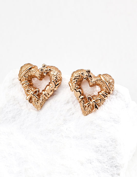 Baroque Ribbon Heart — 18K Gold Plated S925 Earrings