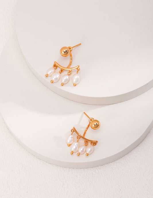 Baroque Rice Pearl Drop — 18K Gold Plated S925 Earrings