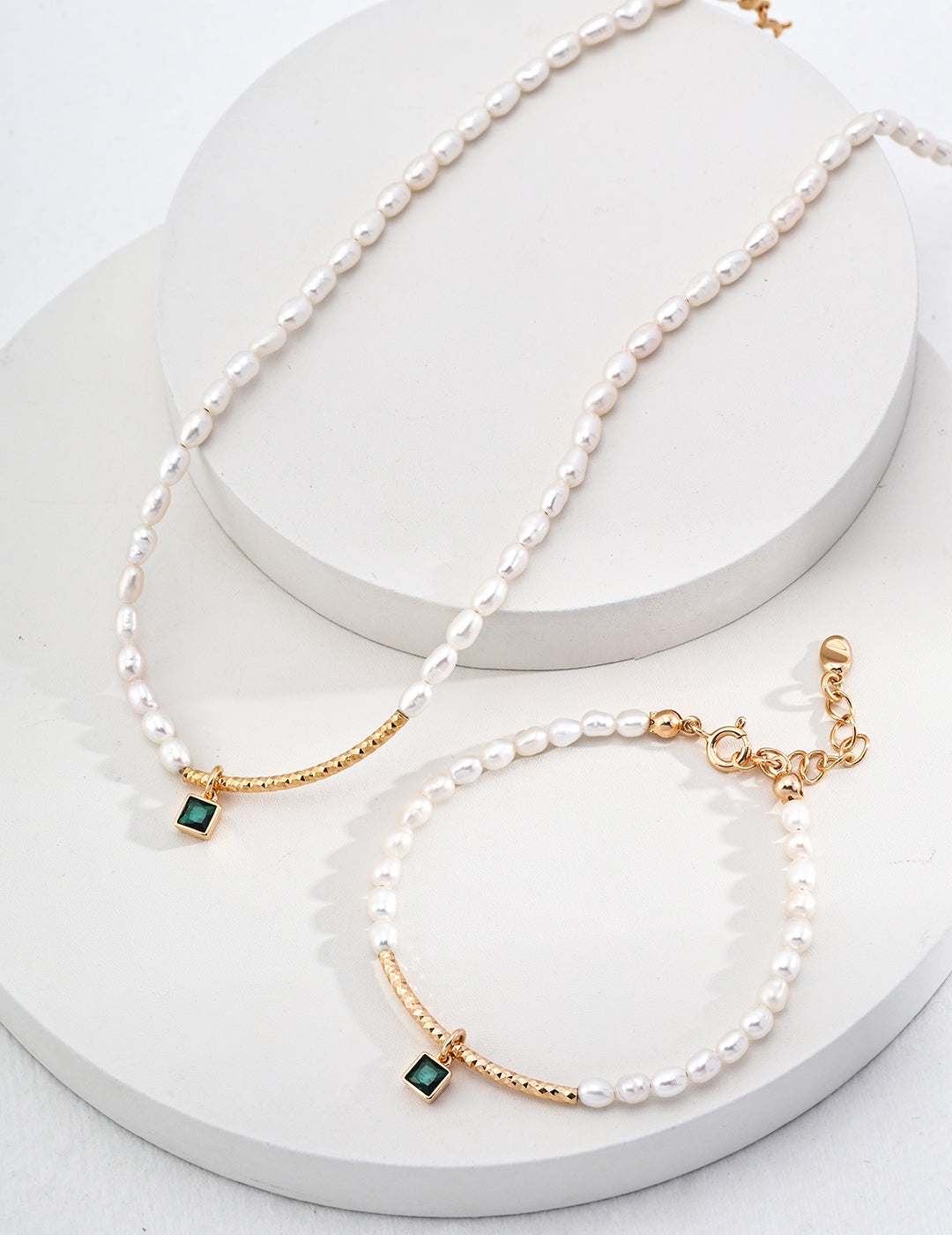 Square Sugar Pendant Necklace — Vintage Gold & Mini Pearls