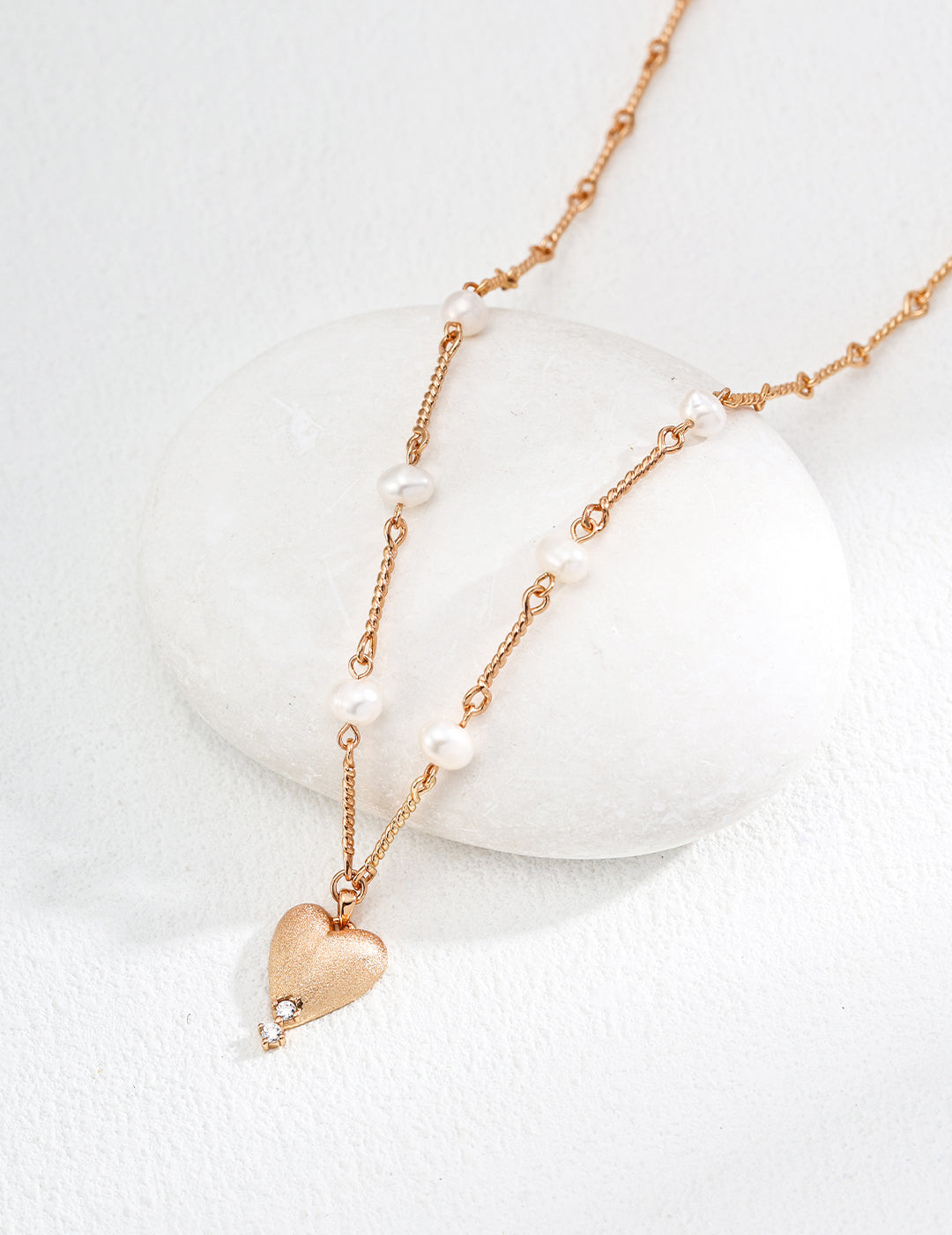Golden Heart Pearl Necklace — 18K Gold Plated S925 Silver