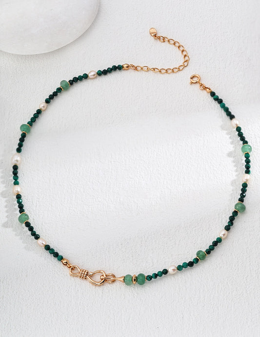 Emerald Harmony Necklace — Malachite, Aventurine & Freshwater Pearls