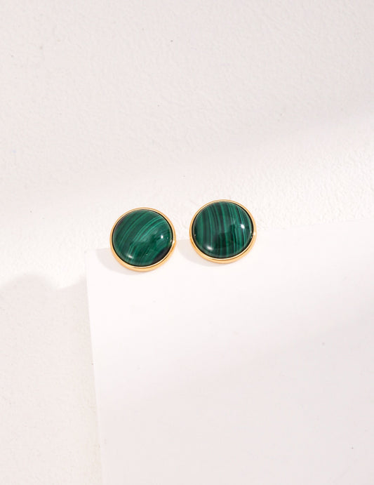 Verdant Glow Studs — Malachite & 18K Gold Plated S925 Silver