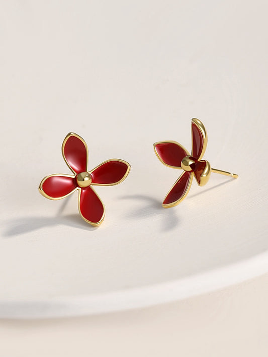 Crimson Bloom Studs — Enamel & 18K Gold Plated S925 Silver