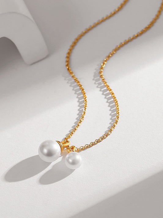Twin Pearl Necklace — Freshwater Pearls & 18K Gold Plated S925 Silver