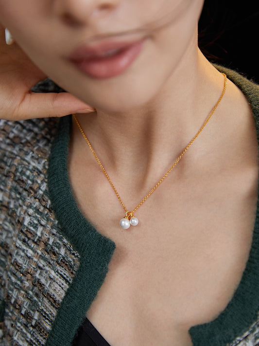 Twin Pearl Necklace — Freshwater Pearls & 18K Gold Plated S925 Silver