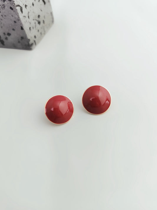 Crimson Aura Studs — Chinese Red Enamel & 18K Gold Plated S925 Silver