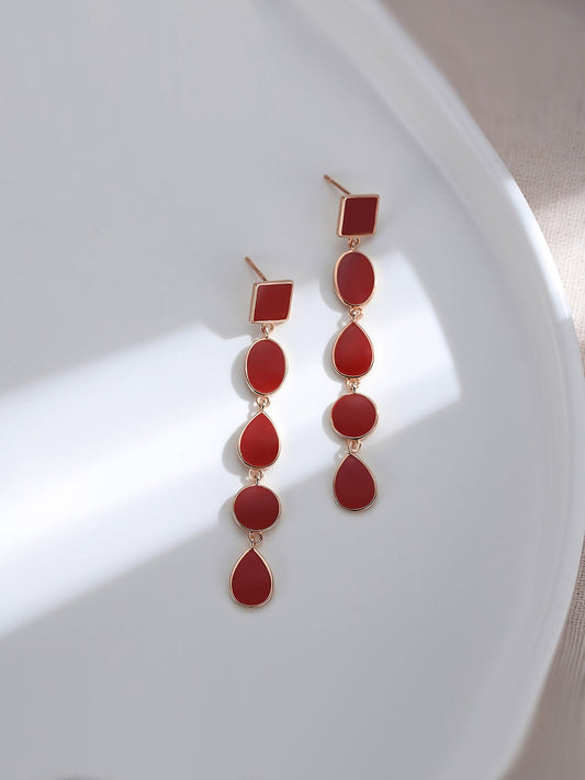 Crimson Geometry Drops — Chinese Red Enamel & 18K Gold Plated S925 Silver