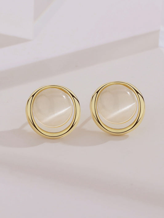 Radiant Halo Studs — Cat’s Eye Stone & 18K Gold Plated S925 Silver