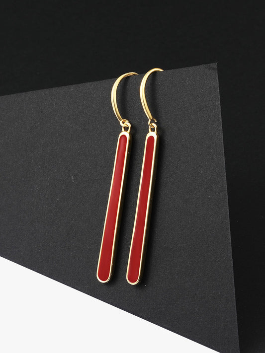 Crimson Line — Long Bar Enamel Earrings