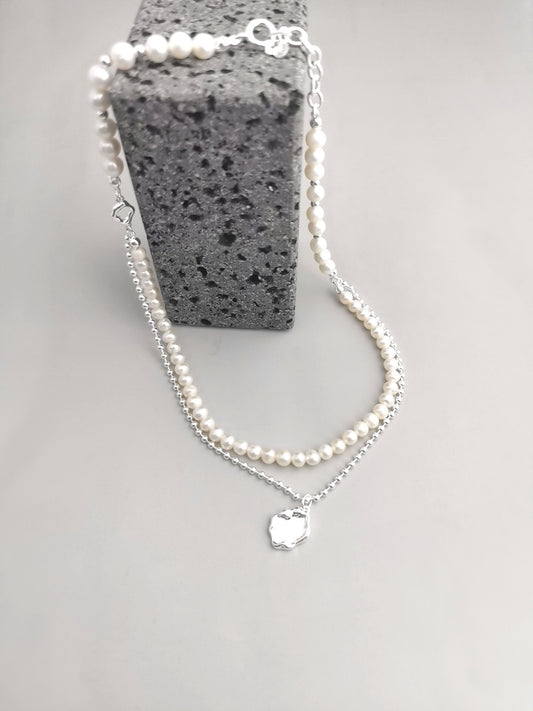 Mirror Lake Dual-Strand Necklace — Sterling Silver & Natural Pearls