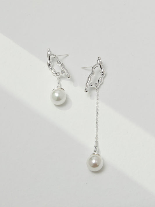 Ripple Pearl Drops — Asymmetrical Silver & Natural Pearls
