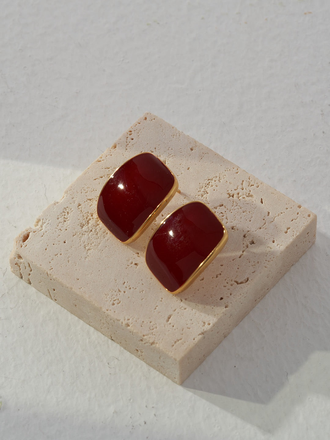 Crimson Frame Studs — Geometric Red Enamel & 18K Gold Plated S925 Silver