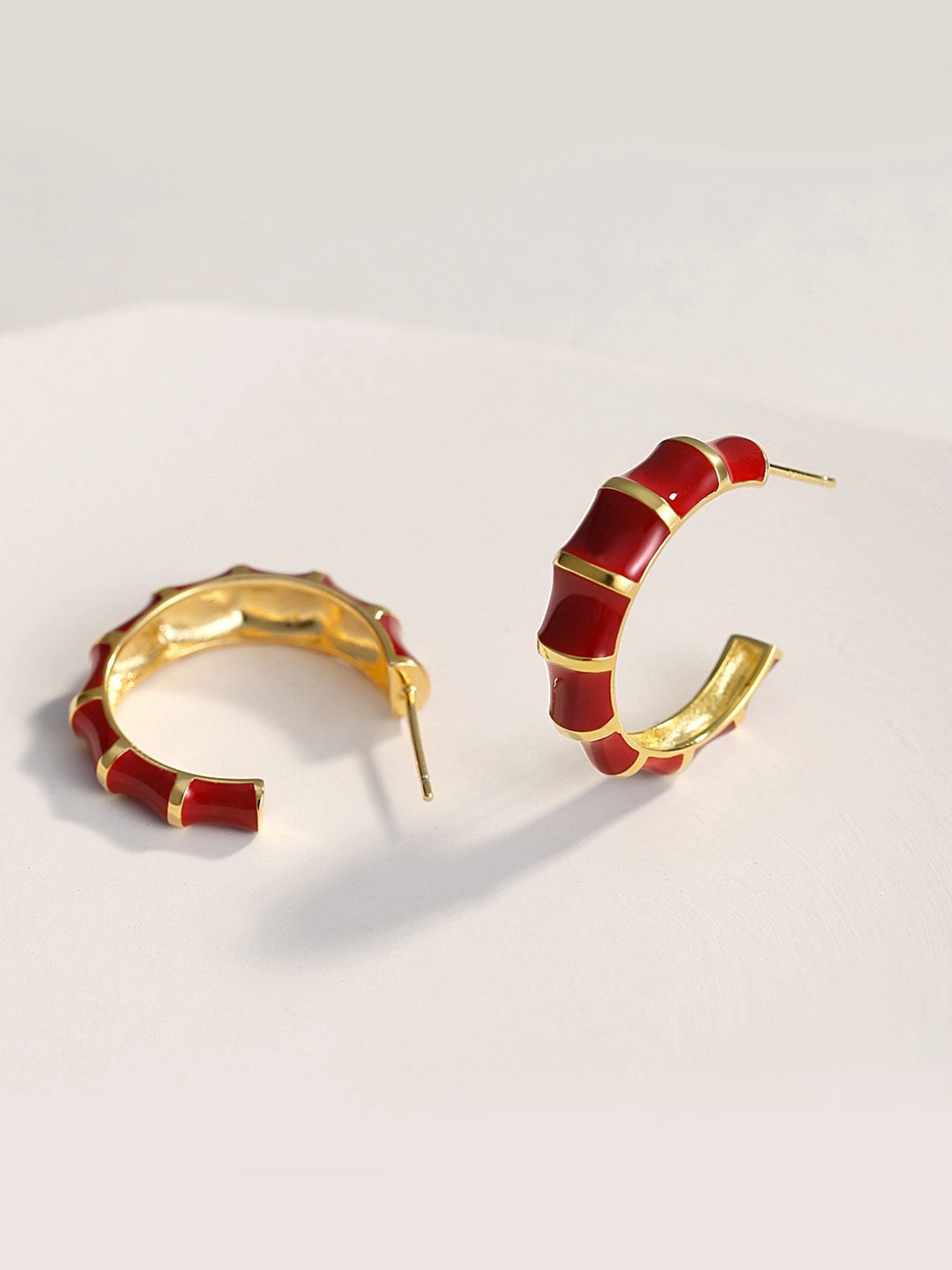 Crimson Éclat Hoops — French-Inspired Enamel & 18K Gold Plated S925 Silver