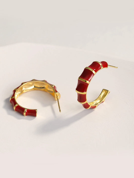 Crimson Éclat Hoops — French-Inspired Enamel & 18K Gold Plated S925 Silver
