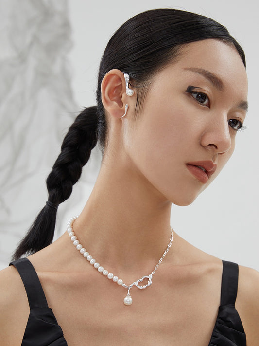 Pearl Reimagined Necklace — Asymmetric Silver & Round Pearls