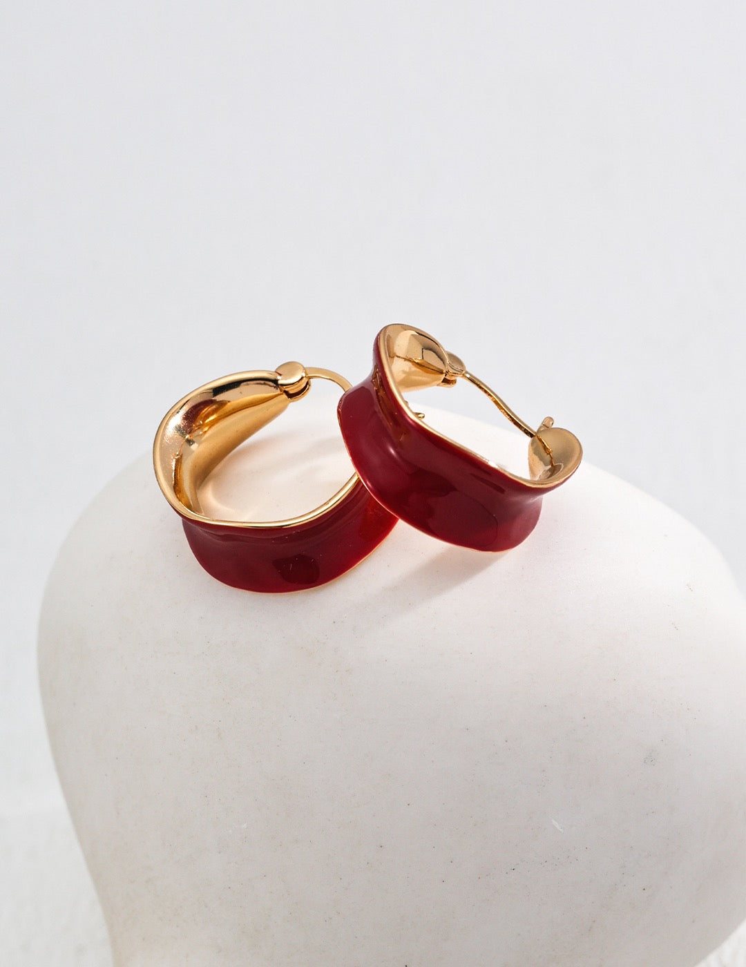 Crimson Glow Hoops — Chinese Red Enamel & 18K Gold Plated S925 Silver