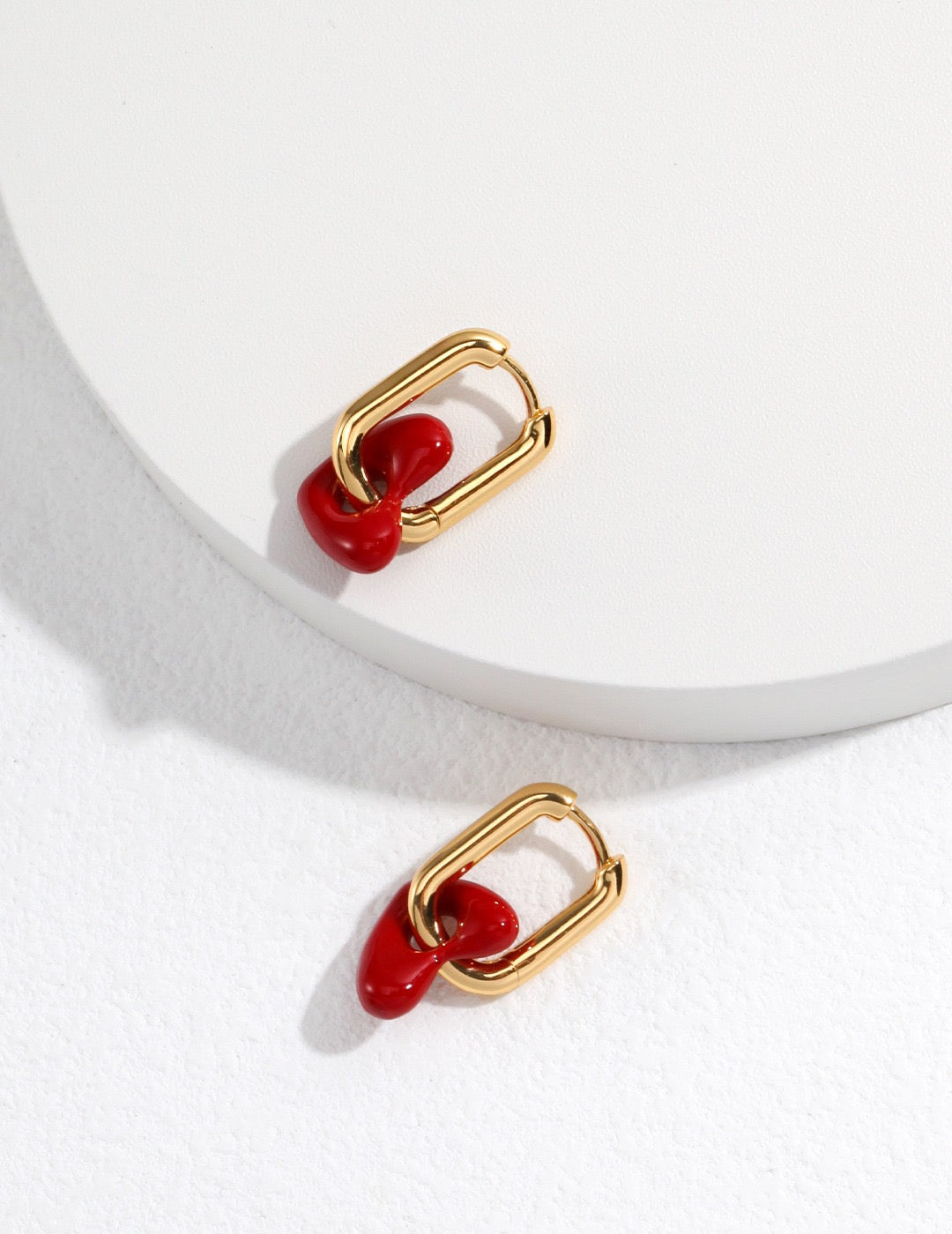 Crimson Love Hoops — Chinese Red Enamel & 18K Gold Plated S925 Silver