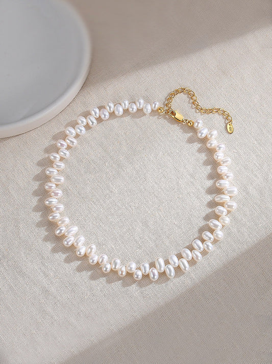 Oval Glow Choker — Freshwater Pearls with Gold Clasp